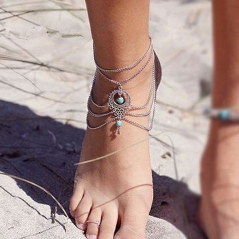 1 NEW Turquoise Anklet Tassel Silver Ankle Chain